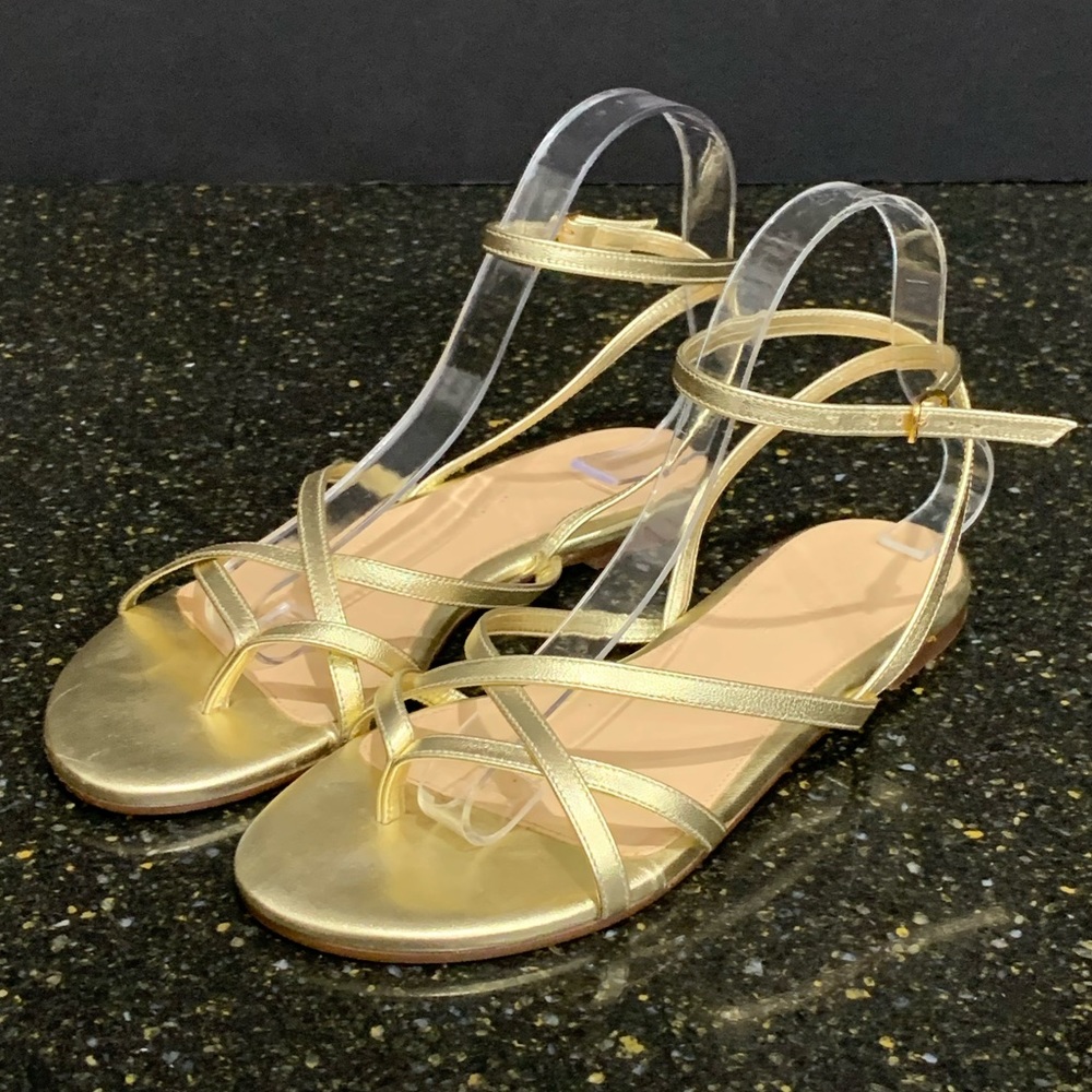 J. Crew Gold Metallic Ankle Strap Sandals. Size 8